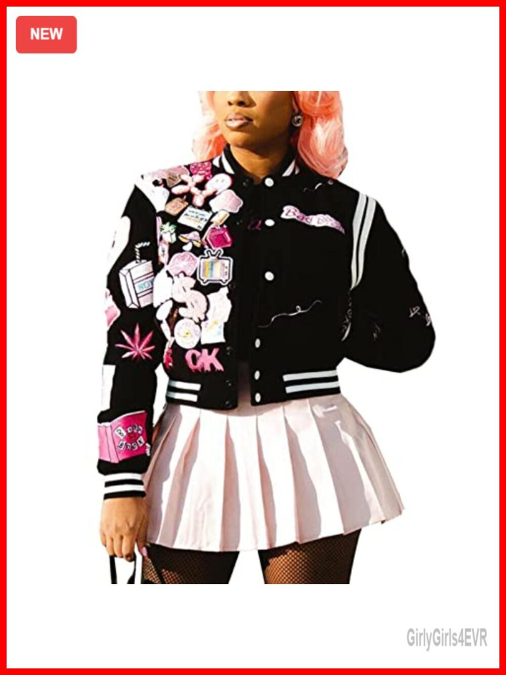 Women's Cropped Varsity Jacket Vintage Baseball Bomber with Patches Lightweight